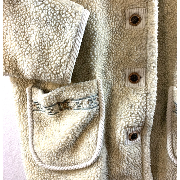 Vintage Haband Women Oversized Sherpa Button Jacket Sz XL Cottage Folk Rustic - Picture 3 of 13